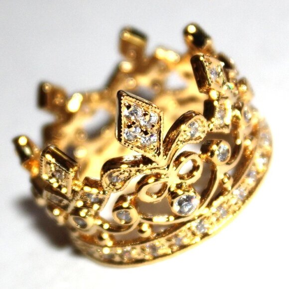 Brass Fleur de Lis Royalty Princess Yellow Gold Plated Crown of Life Ring Size 5 - Picture 2 of 5